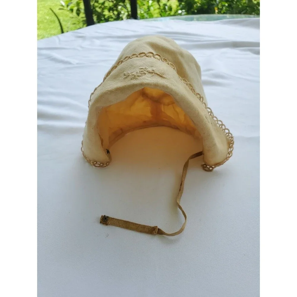 Antique Baby Bonnet Hand Sewn Tatted Embroidered 1890s Turn of Century Lined